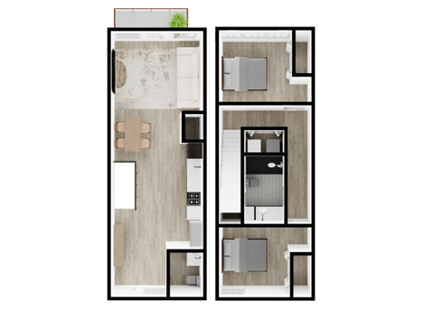 Floor plan for 2 beds, 1.5 baths, 1048 sqft