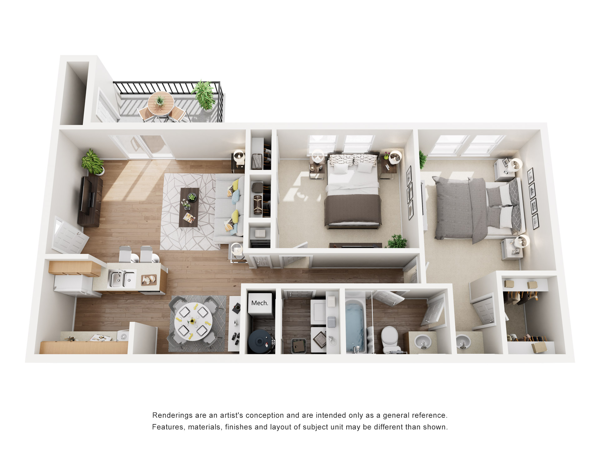 Floor plan for 2 beds, 1 bath, 840 sqft
