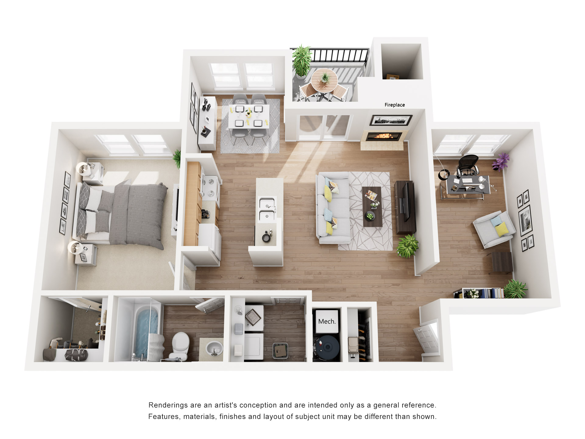 Floor plan for 1 bed, 1 bath, 826 sqft