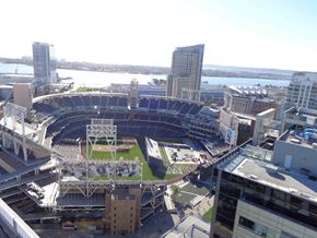 San Diego house for rent - a view of the stadium from the roof of a building