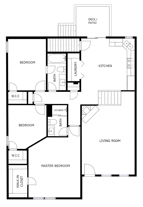 Floor plan for 3 beds, 2 baths, 1350 sqft
