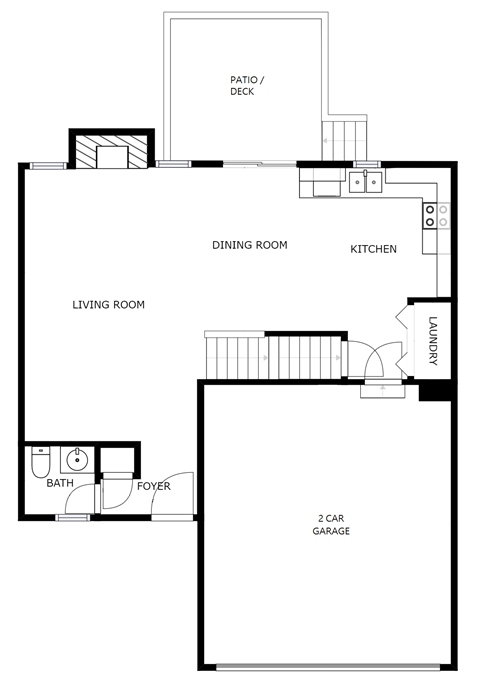 Floor plan for 3 beds, 2.5 baths, 1550 sqft
