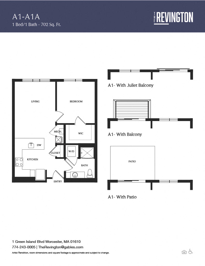 Floor plan for 1 bed, 1 bath, 702 sqft