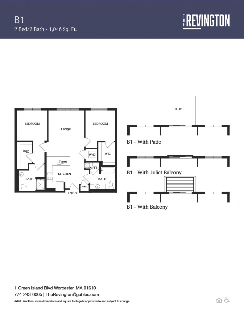 Floor plan for 2 beds, 2 baths, 1046 sqft