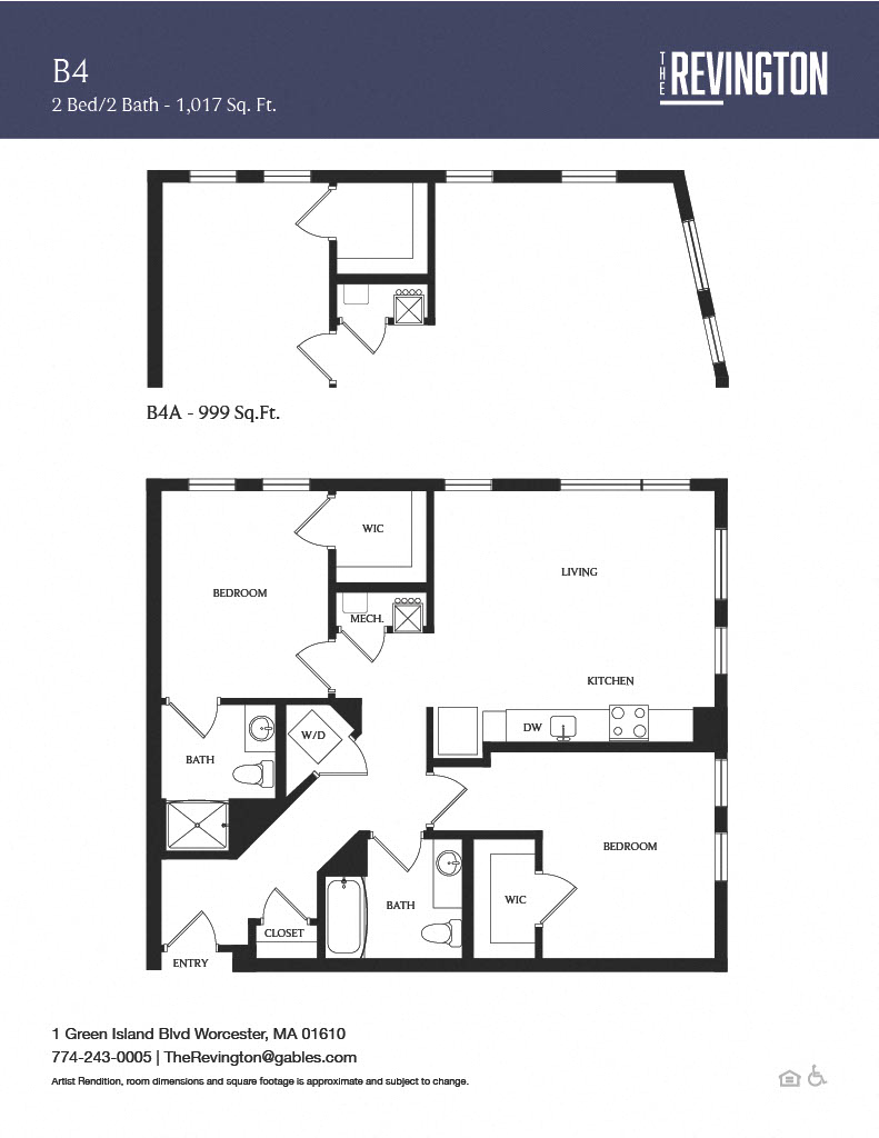 Floor plan for 2 beds, 2 baths, 1017 sqft