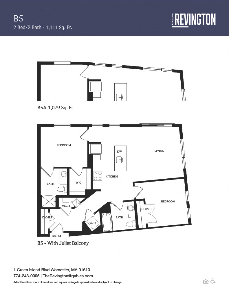 Floor plan for 2 beds, 2 baths, 1111 sqft
