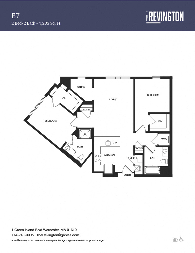 Floor plan for 2 beds, 2 baths, 1203 sqft