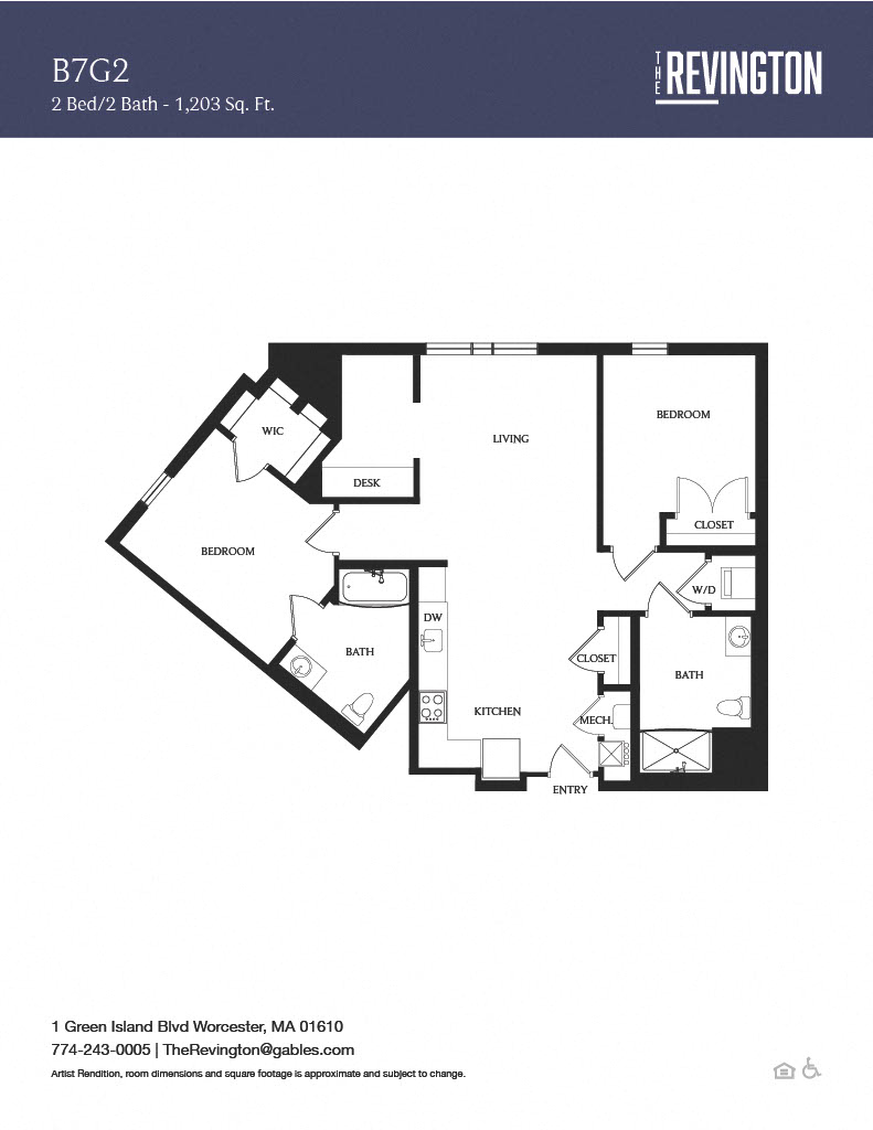 Floor plan for 2 beds, 2 baths, 1203 sqft