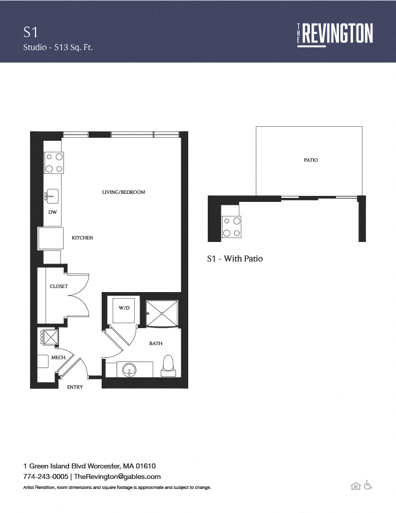 Floor plan for studio, 1 bath, 549 sqft