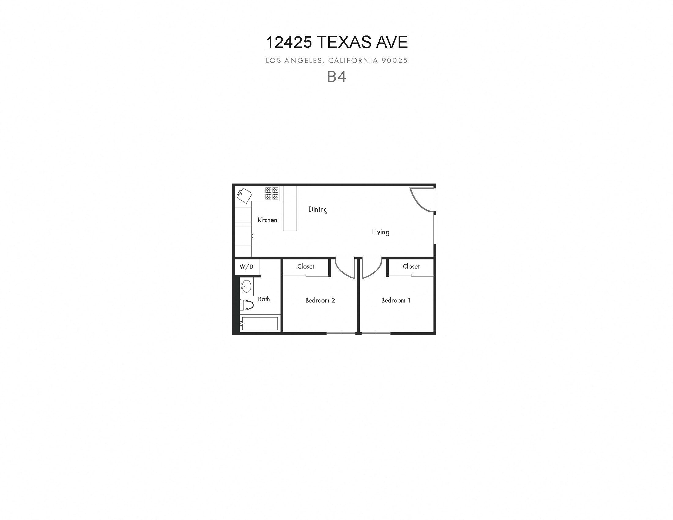 Floor plan for 2 beds, 1 bath, 600 sqft