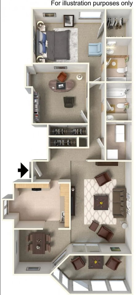 Floor plan for 2 beds, 2 baths, 1142 sqft