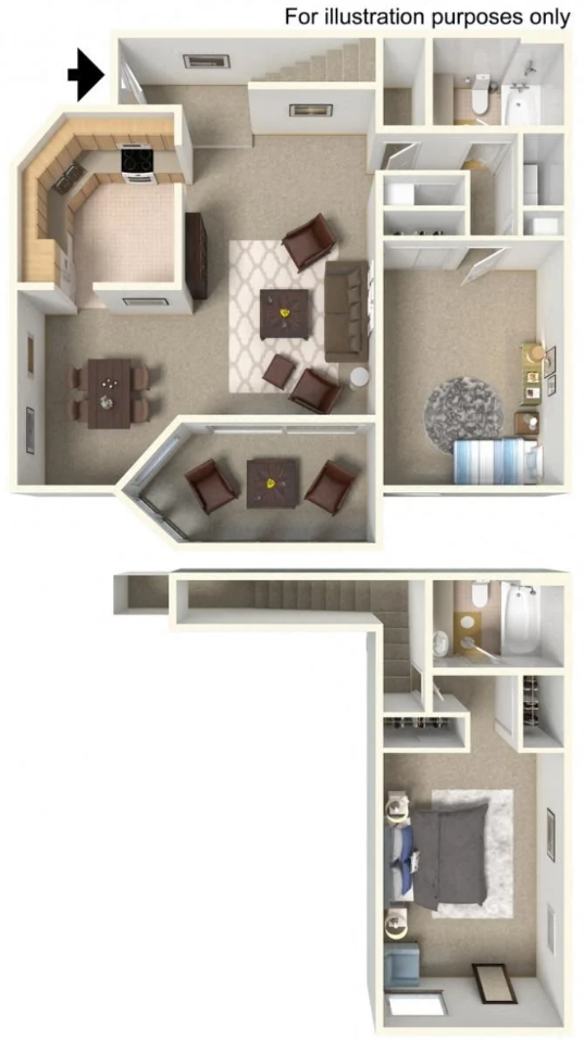 Floor plan for 2 beds, 2 baths, 1196 sqft