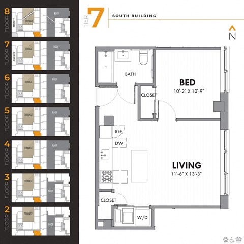 Floor plan for 1 bed, 1 bath, 546 sqft