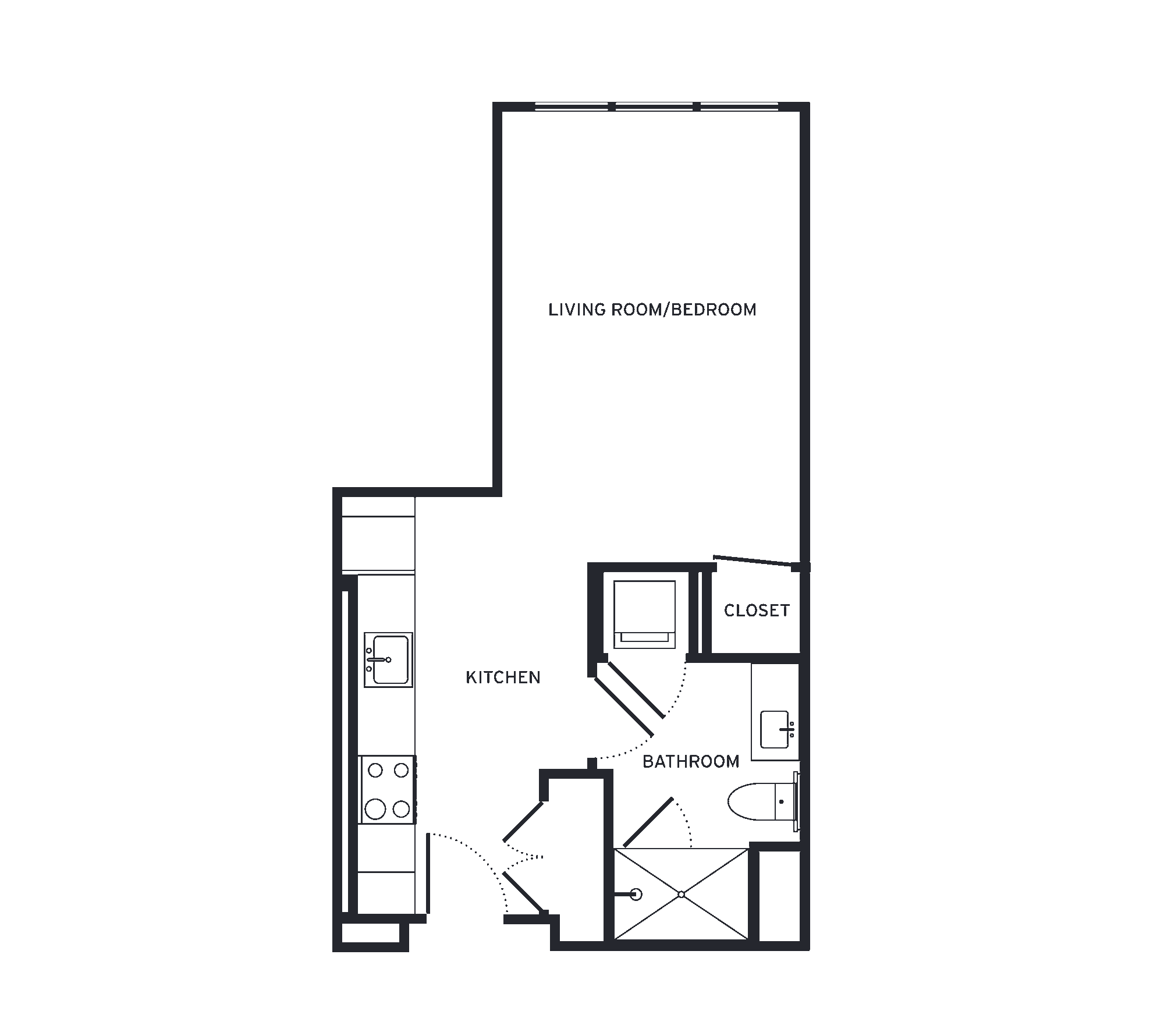 Floor plan for studio, 1 bath, 455 sqft
