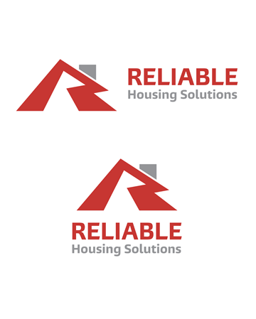 Kokomo house for rent - Two logos for Reliable Housing Solutions with red arrows.