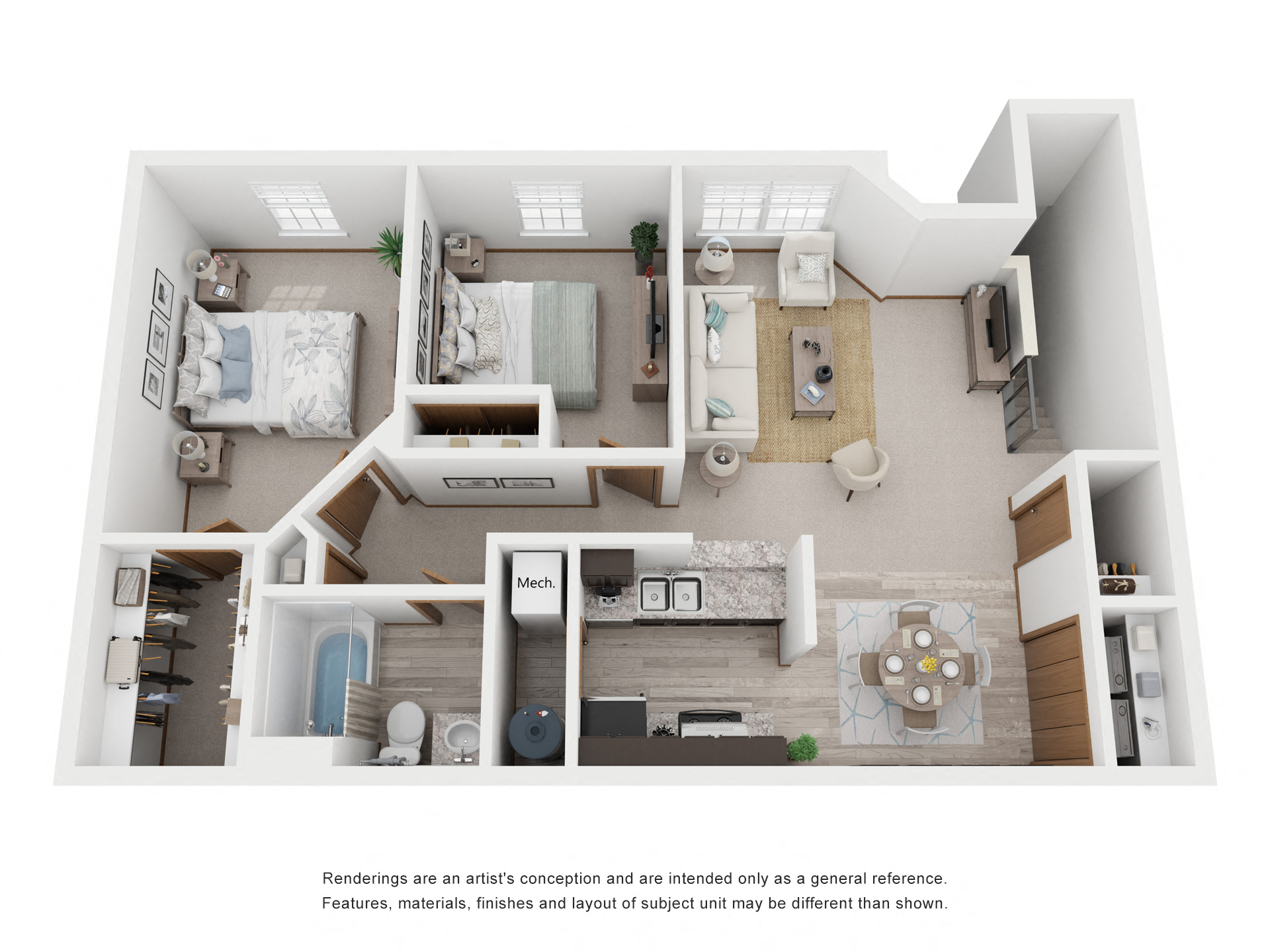 Floor plan for 2 beds, 1 bath, 900 sqft