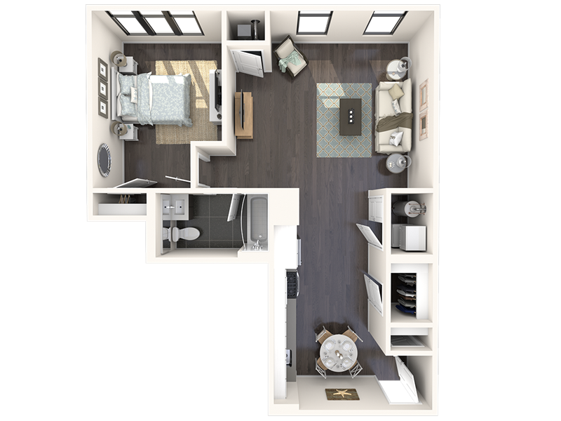 Floor plan for 1 bed, 1 bath, 813 sqft