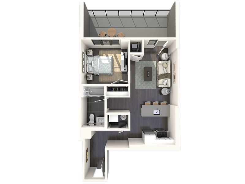Floor plan for 1 bed, 1 bath, 624 sqft