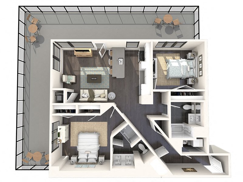 Floor plan for 2 beds, 2 baths, 1111 sqft