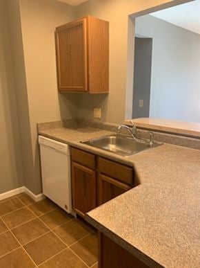 Dodge City apartment for rent - A kitchen with a white dishwasher and a sink.