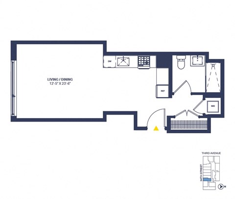 Floor plan for studio, 1 bath, 506 sqft