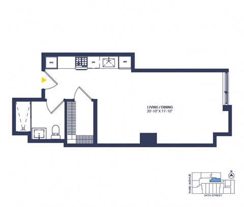 Floor plan for studio, 1 bath, 540 sqft