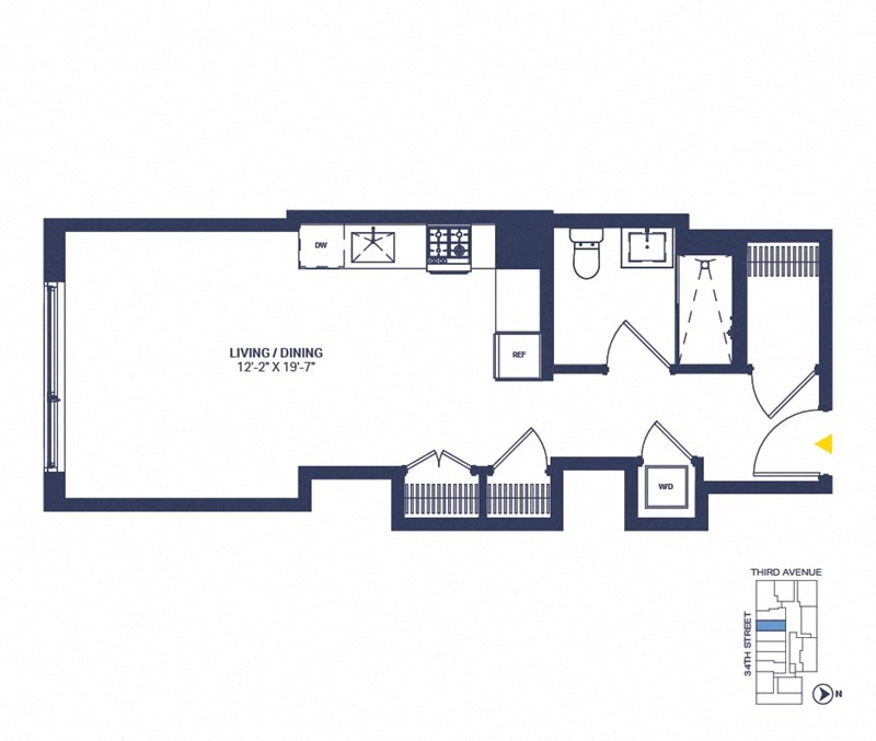 Floor plan for studio, 1 bath, 515 sqft