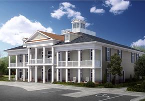 Manassas apartment for rent - a rendering of an apartment building clubhouse with ADA parking