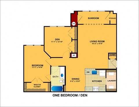 Floor plan for 2 beds, 1 bath, 1010 sqft
