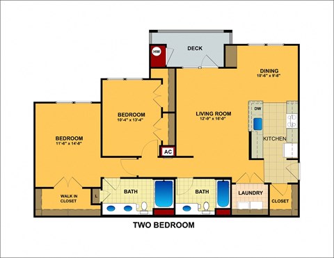 Floor plan for 2 beds, 2 baths, 1233 sqft