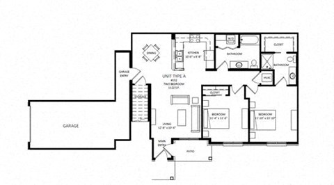 Floor plan for 2 beds, 2 baths, 1155 sqft