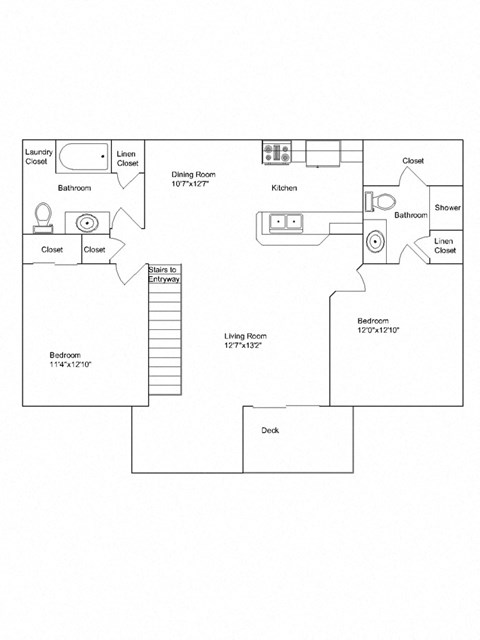 Floor plan for 2 beds, 2 baths, 1111 sqft