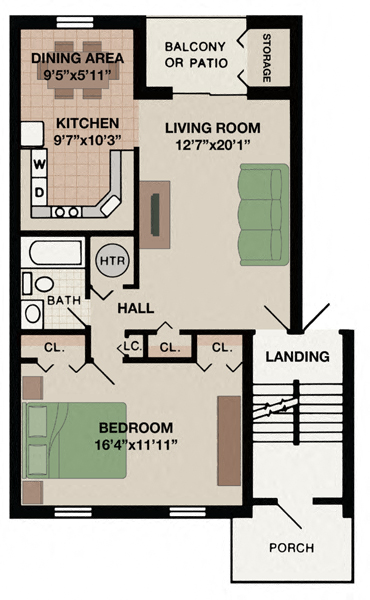 Floor plan for 1 bed, 1 bath, 850 sqft