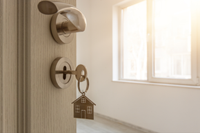 Sault Ste Marie apartment for rent - a door with a keychain with a house shaped door knob on it