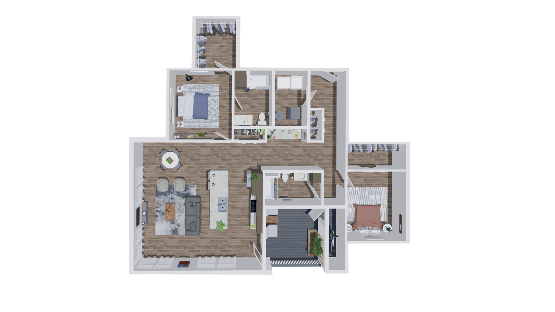 Floor plan for 2 beds, 2 baths, 1586 sqft