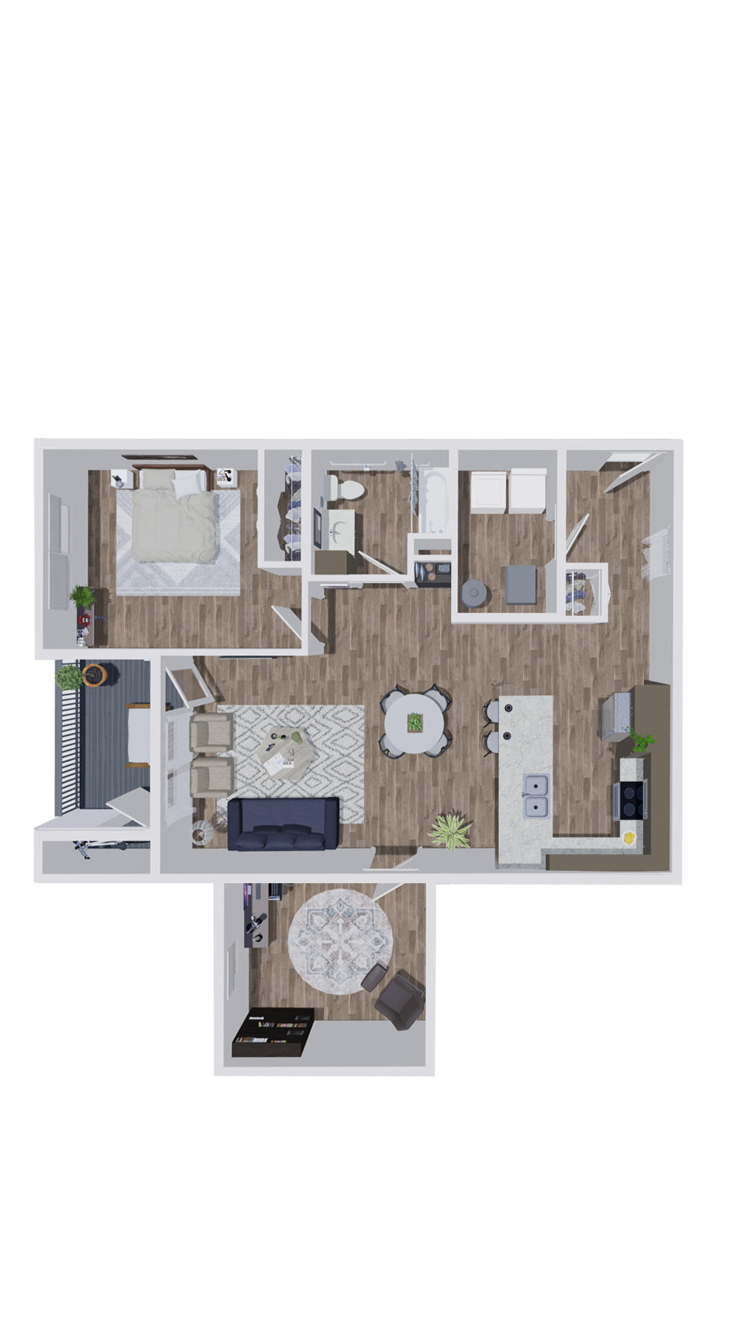Floor plan for 1 bed, 1 bath, 1108 sqft