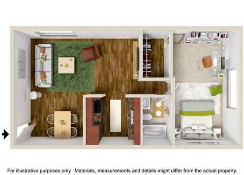 Floor plan for 1 bed, 1 bath, 550 sqft