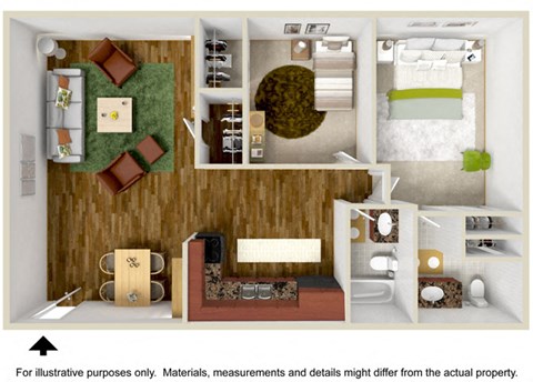 Floor plan for 2 beds, 1 bath, 940 sqft
