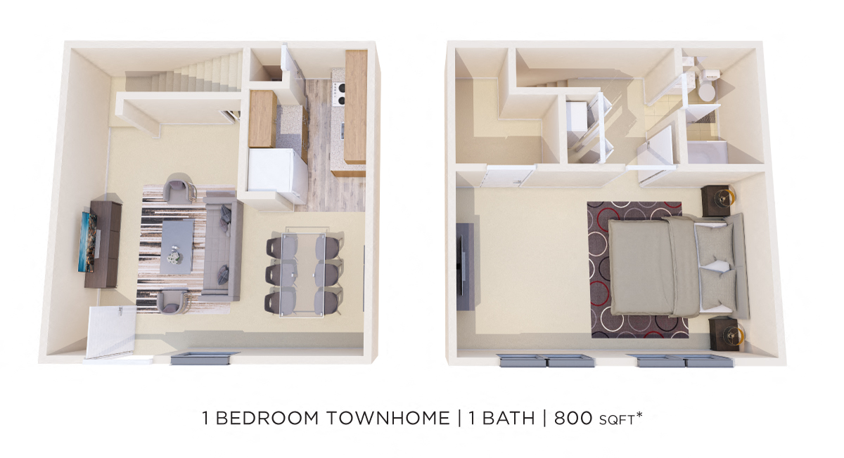 Floor plan for 1 bed, 1 bath, 800 sqft