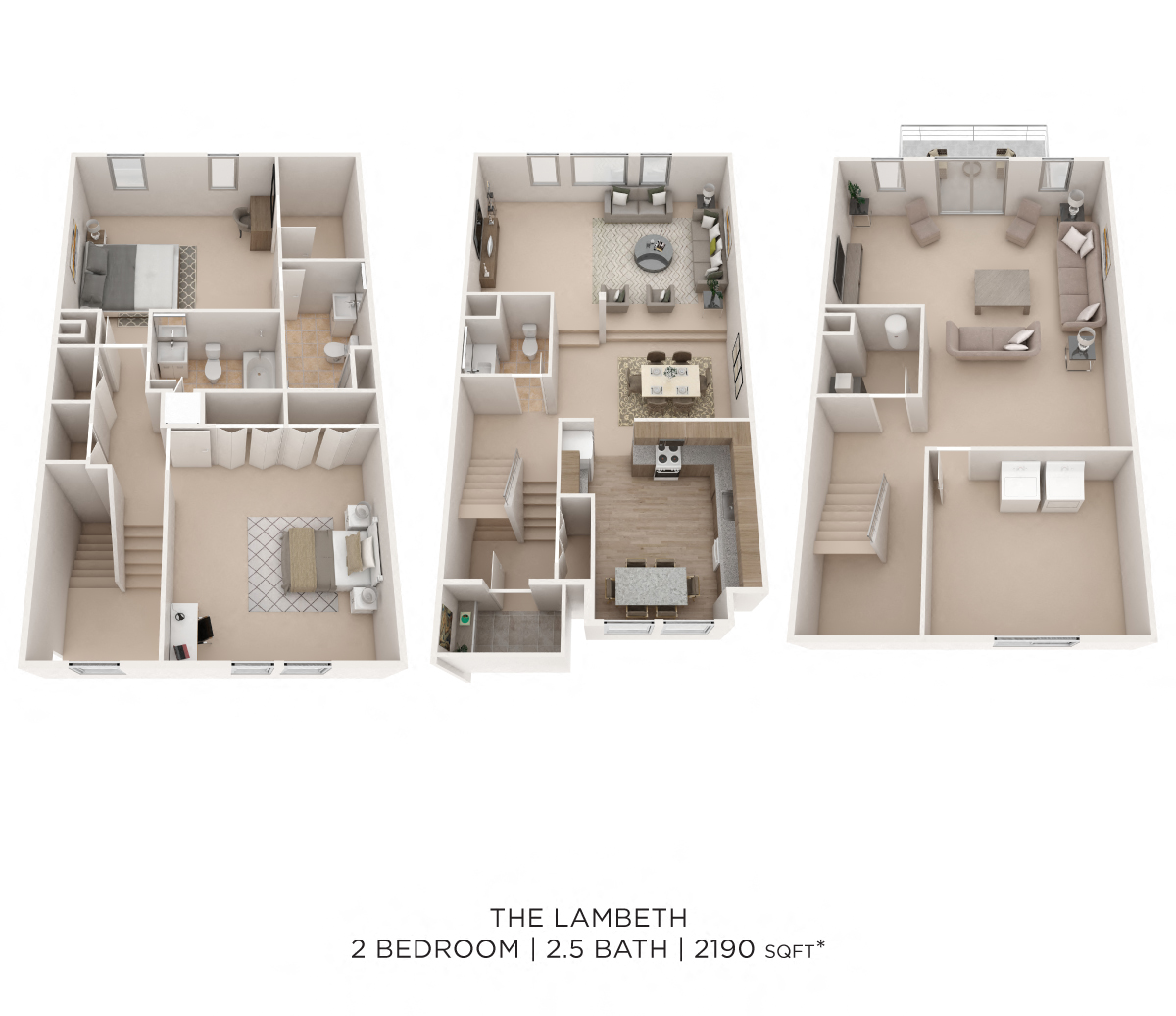 Floor plan for 2 beds, 2.5 baths, 2190 sqft