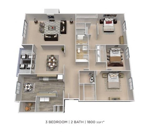 Floor plan for 3 beds, 2 baths, 1800 sqft