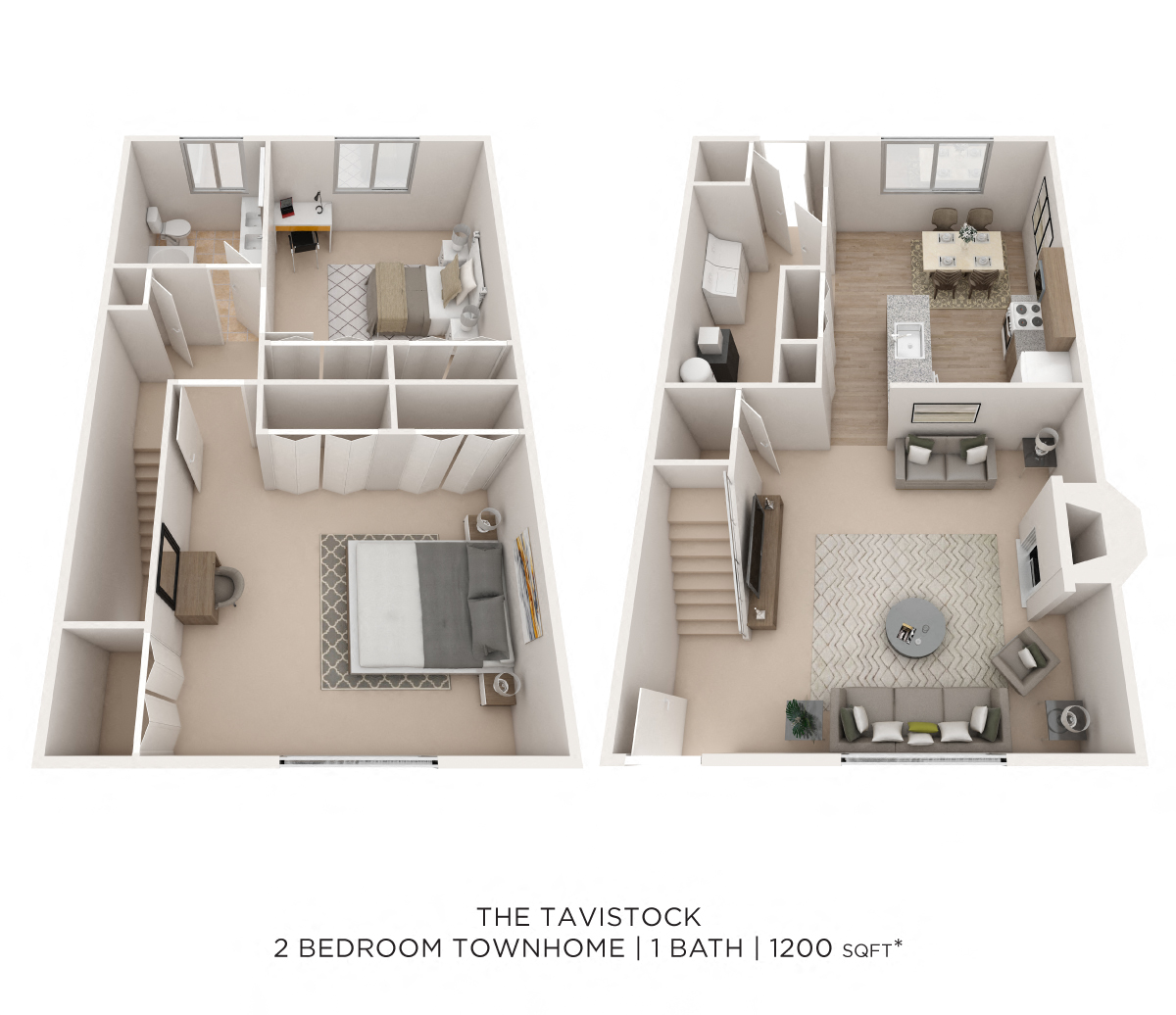 Floor plan for 2 beds, 1 bath, 1200 sqft