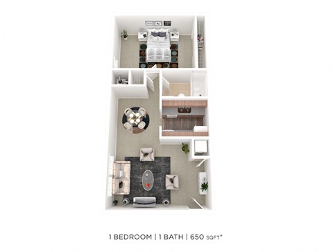 Floor plan for 1 bed, 1 bath, 650 sqft