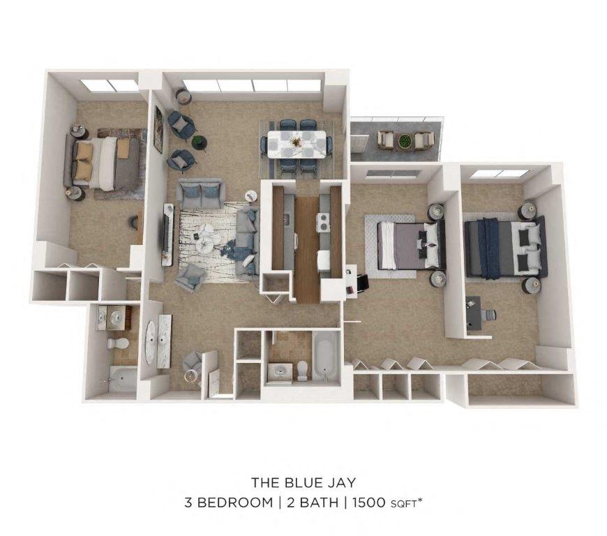 Floor plan for 3 beds, 2 baths, 1571 sqft