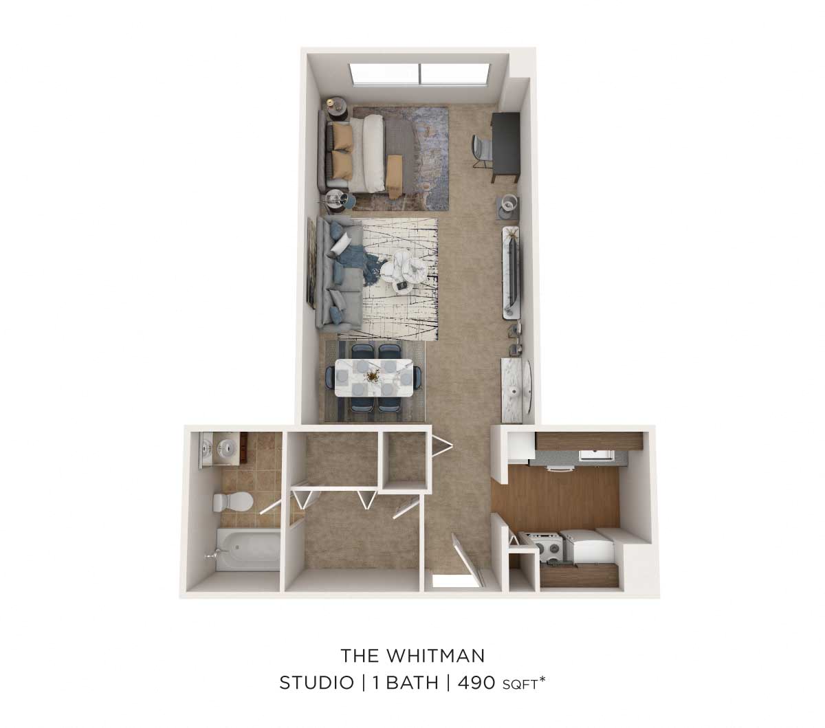 Floor plan for studio, 1 bath, 500 sqft
