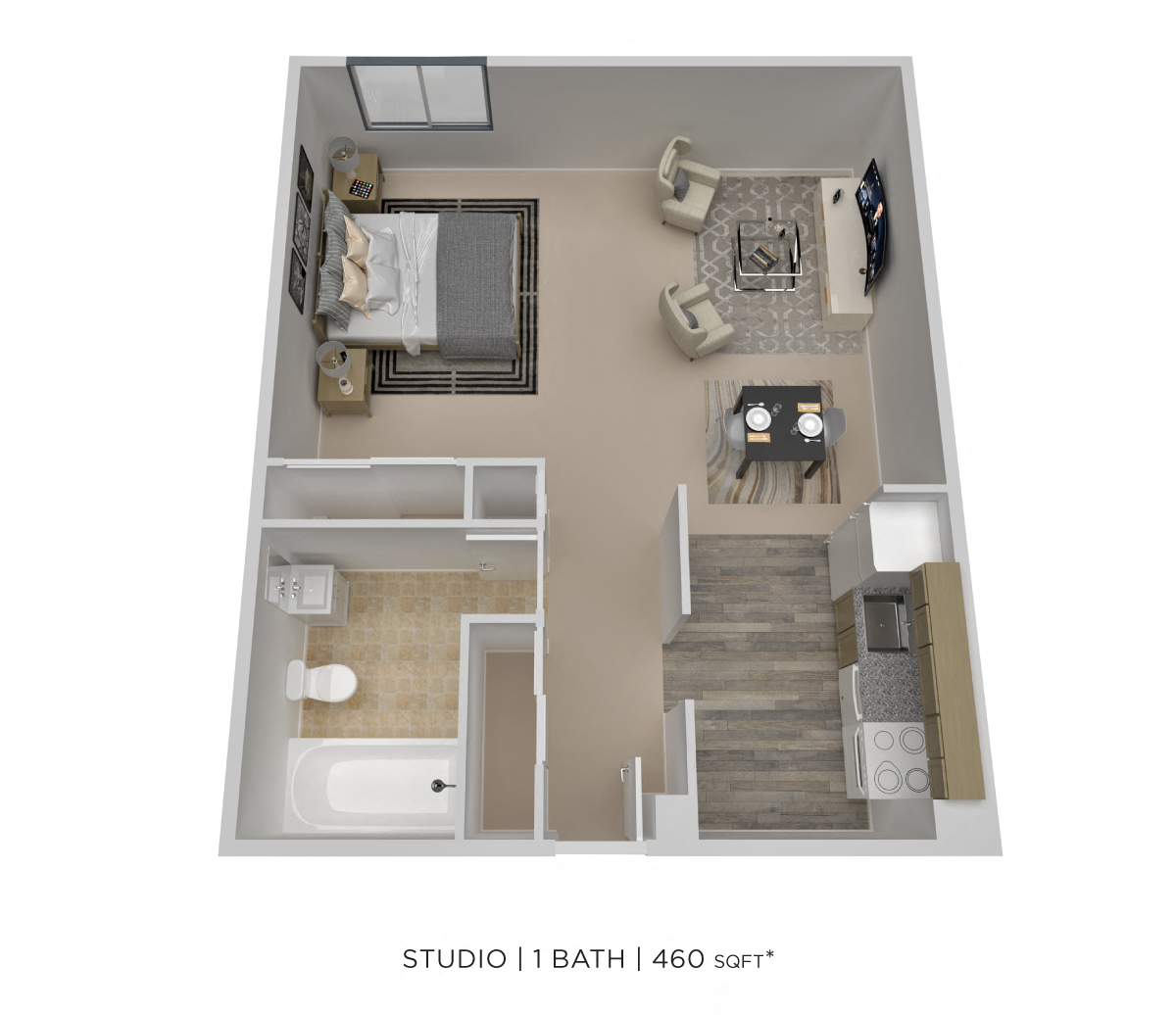 Floor plan for studio, 1 bath, 460 sqft