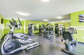 Eastampton apartment for rent - a gym with weights and cardio equipment in a building with green walls