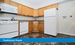 Blackwood apartment for rent - a kitchen with white appliances and wooden cabinets
