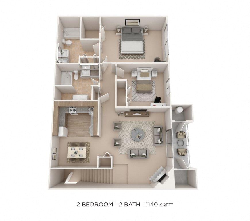 Floor plan for 2 beds, 2 baths, 1440 sqft