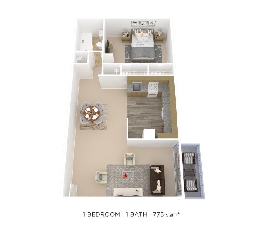 Floor plan for 1 bed, 1 bath, 815 sqft